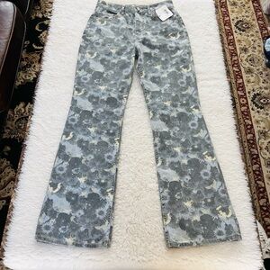 Ganni Denim Betzy Print Brunnera Blue/Multicolor Floral Patterned Flare Jeans 28